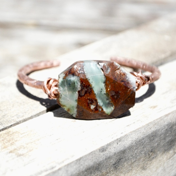 Chrysoprase Copper Cuff Bracelet Boho Healing - Picture 5 of 7